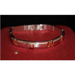 Stainless Steel & Gold Bracelet W/ Diamonds