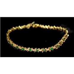 14k Yellow Gold Diamond & Emerald Bracelet