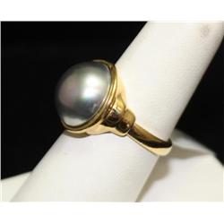 14k Yellow Gold Black Pearl Ring