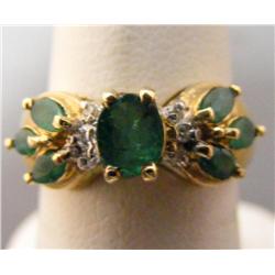 14k Gold Emerald & Diamond Ring