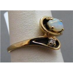 10k Yellow Gold Ladies Diamond & Fire Opal Ring