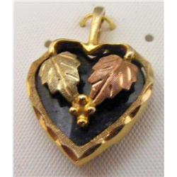 10k Black Hills Gold Onyx Heart Pendant