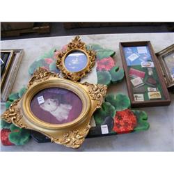 Table Lot Of Framed Pictures