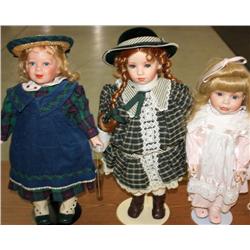Lot-- 3 Collectible Porcelain Dolls