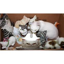 Box of Collectible Ceramic Cats