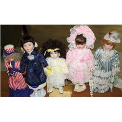 Lot-- 5 Collectible Porcelain Dolls