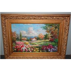 Framed Oil Of Home by The Sea