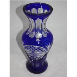 Large Cobalt Blue CUT TO CLEAR Vintage Vase
