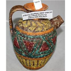 Filore Italian Scribed Pottery Olive Oil Pitcher