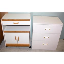 1 Nightstand, 1 Cabinet  on Wheels