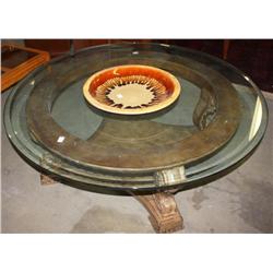 Round Glass Coffee Table w/ Centerpiece