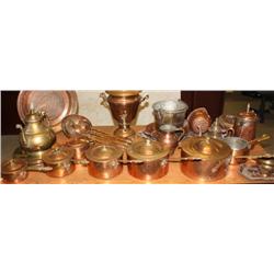 Table Lot of Vintage Copper Cookware