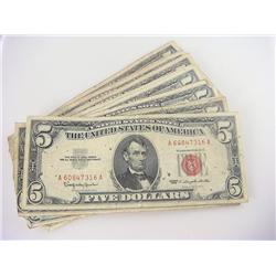 (16) Red Seal $5.00 Currency Notes