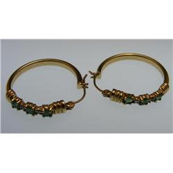 10k Emerald Hoop Earrings 2.3 grams