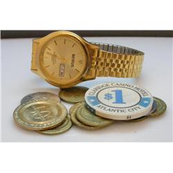 Men's Watch & Misc. Casino Tokens & Foreign Coins