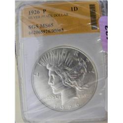 1926 P Silver Peace Dollar SGS MS65