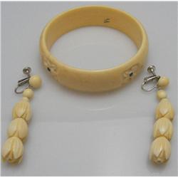 Ivory Bangle Bracelet & Ivory Earrings