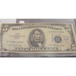 1953 Bleu Stamp $5 Silver Certificate
