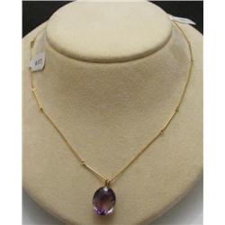 14k Amethyst Drop Pendant on Chain