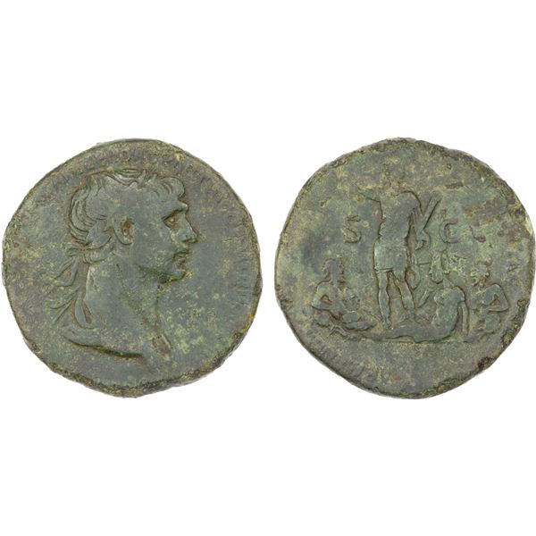 ROMAN EMPIRE: Trajan, 98-117 AD, AE sestertius (23.48g), Rome, 114-117 AD, VG-F