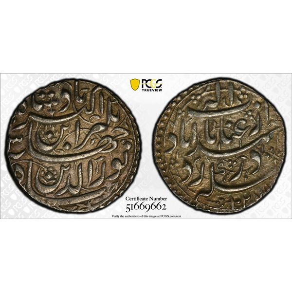 MUGHAL: Jahangir, 1605-1628, AR rupee (11.43g), Ahmadabad, AH1027 year 13, PCGS AU58