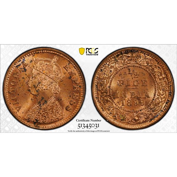 BRITISH INDIA: Victoria, Empress, 1876-1901, AE 1/2 pice, 1899(c), PCGS MS63 RD
