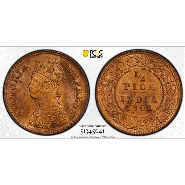 BRITISH INDIA: Victoria, Empress, 1876-1901, AE 1/2 pice, 1901(c), PCGS MS64 RB