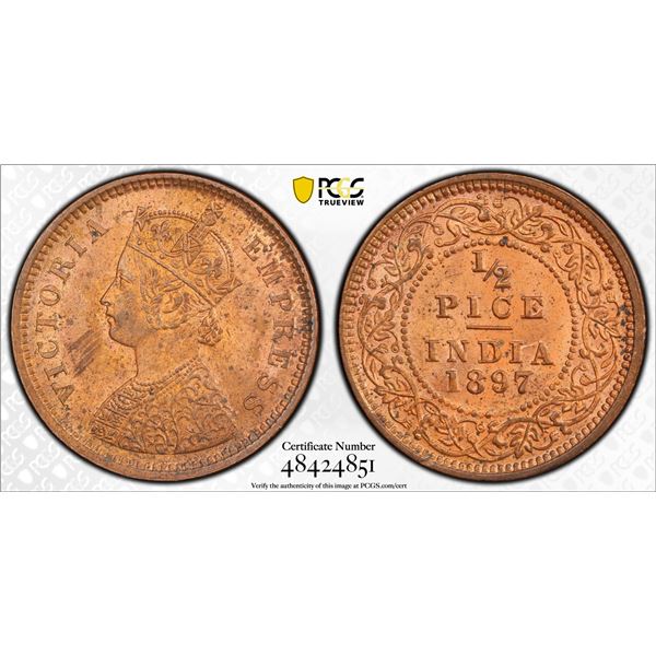 BRITISH INDIA: Victoria, Empress, 1876-1901, AE 1/2 pice, 1897(c), PCGS MS63 RB