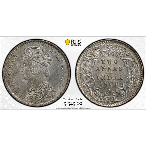 BRITISH INDIA: Victoria, Empress, 1876-1901, AR 2 annas, 1900-C, PCGS MS64
