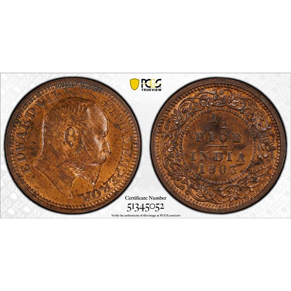 BRITISH INDIA: Edward VII, 1901-1910, AE 1/2 pice, 1903(c), PCGS MS64 RB
