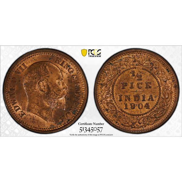 BRITISH INDIA: Edward VII, 1901-1910, AE 1/2 pice, 1904(c), PCGS MS64 RB