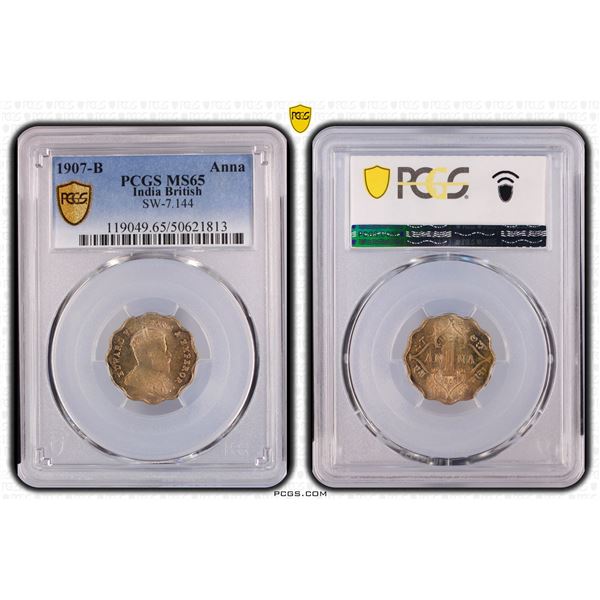 BRITISH INDIA: Edward VII, 1901-1910, 1 anna, 1907-B, PCGS MS65
