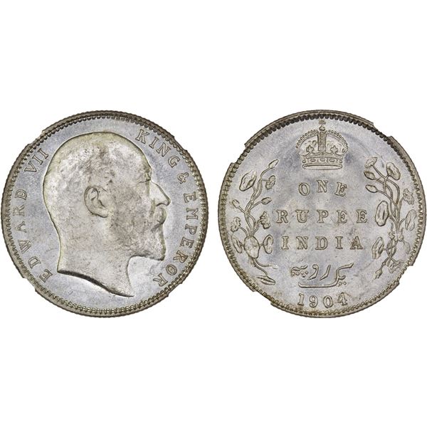 BRITISH INDIA: Edward VII, 1901-1910, AR rupee, 1904-B, NGC MS62