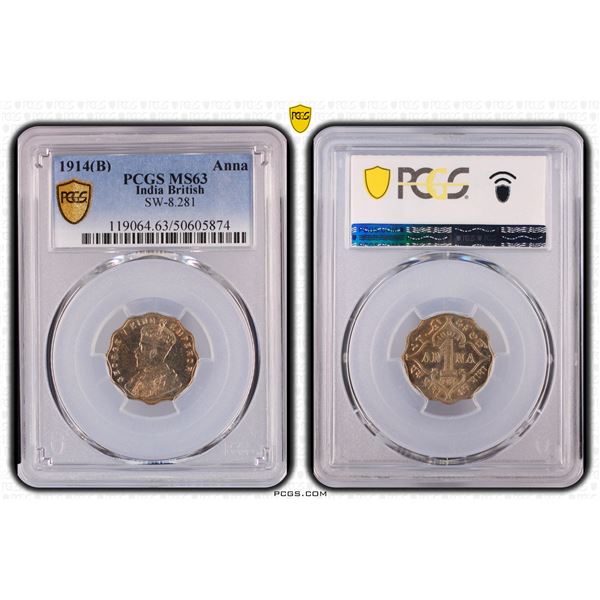 BRITISH INDIA: George V, 1910-1936, 1 anna, 1914(b), PCGS MS63