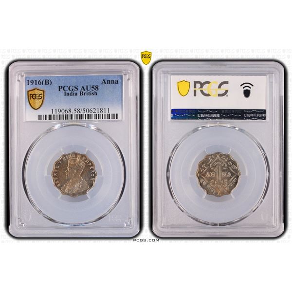BRITISH INDIA: George V, 1910-1936, 1 anna, 1916(b), PCGS AU58