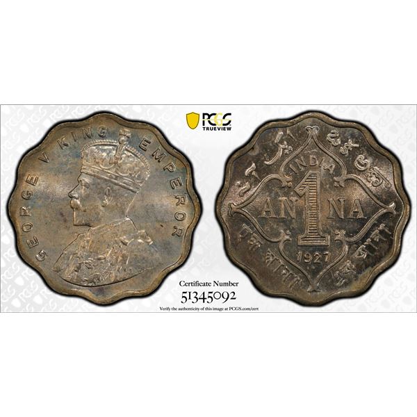 BRITISH INDIA: George V, 1910-1936, 1 anna, 1927(c), PCGS MS63