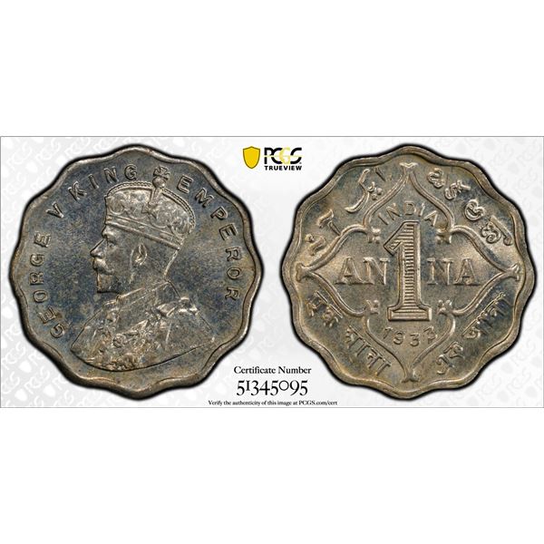 BRITISH INDIA: George V, 1910-1936, 1 anna, 1933(c), PCGS MS63