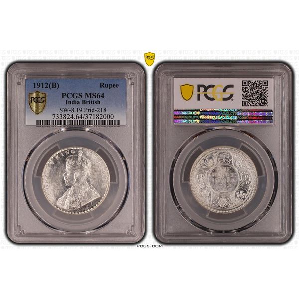 BRITISH INDIA: George V, 1910-1936, AR rupee, 1912(b), PCGS MS64