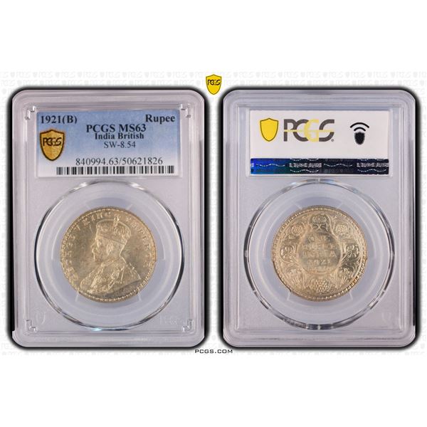 BRITISH INDIA: George V, 1910-1936, AR rupee, 1921(b), PCGS MS63