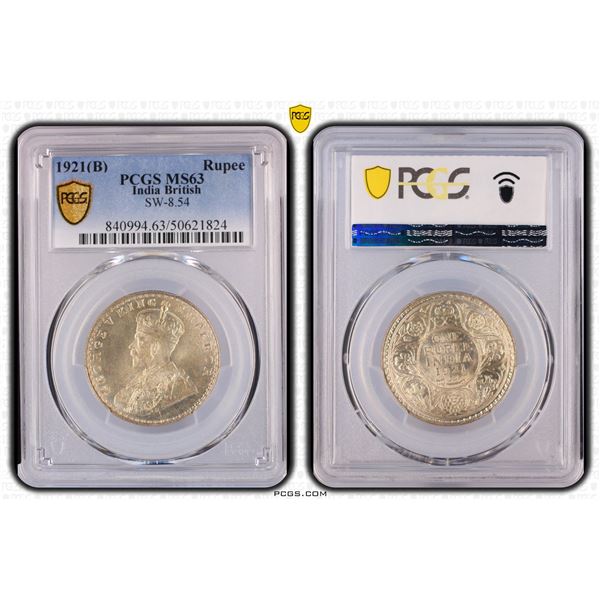 BRITISH INDIA: George V, 1910-1936, AR rupee, 1921(b), PCGS MS63