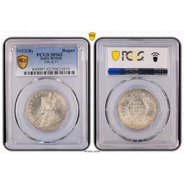 BRITISH INDIA: George V, 1910-1936, AR rupee, 1922(b), PCGS MS62
