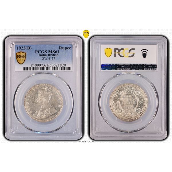 BRITISH INDIA: George V, 1910-1936, AR rupee, 1922(b), PCGS MS61