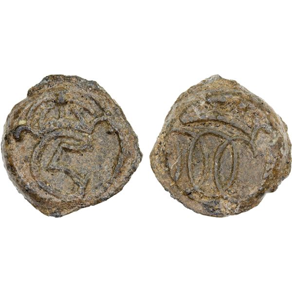 DANISH INDIA: TRANQUEBAR: Christian V, 1670-1699, lead kas (2.81g), ND, VF-XF