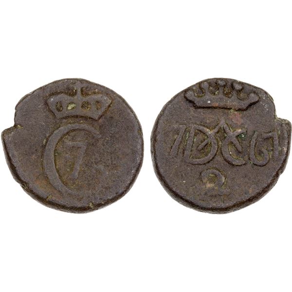 DANISH INDIA: TRANQUEBAR: Christian VII, 1766-1808, AE 2 kas (1.14g), 1767, VF