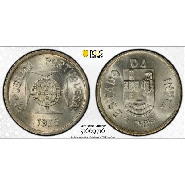PORTUGUESE INDIA: AR rupia, 1935, PCGS MS64