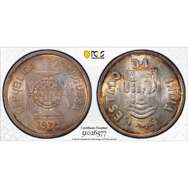 PORTUGUESE INDIA: AR rupia, 1935, PCGS MS62
