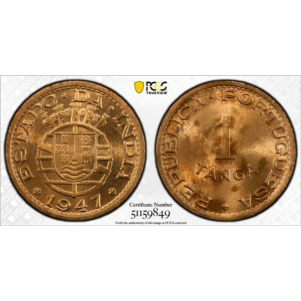 PORTUGUESE INDIA: AE tanga, 1947, PCGS MS64 RD