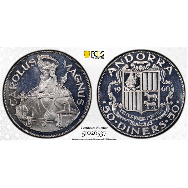 ANDORRA: Principality, AR 50 diners, 1960, PCGS Proof 66 CAM