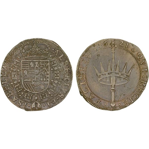 BELGIUM: BRUSSELS: Albert and Isabella, 1598-1621, AE jeton (5.48g), 1621, VF-XF