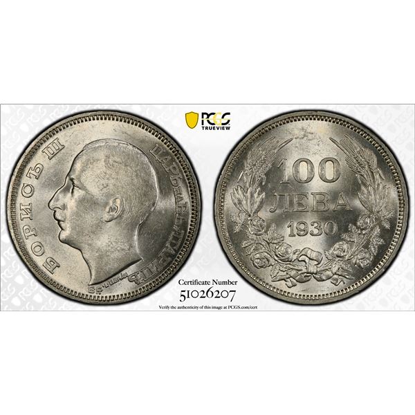 BULGARIA: Boris III, 1918-1943, AR 100 leva, 1930-BP, PCGS MS62
